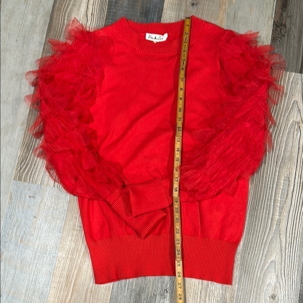 Red Ruffled Sleeve Sweater - Picture 2 of 3